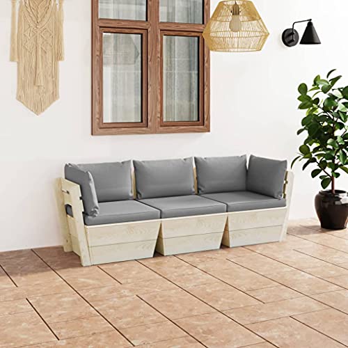 FIRBNUS Garten-Lounge-Set aus Holz 3 STK. Outdoor-Sofa mit Grau Polsterung Modulsofa Gartenmöbel Witterungsbeständig und Umweltfreundlich von FIRBNUS