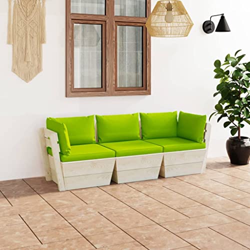 FIRBNUS Garten-Lounge-Set aus Holz 3 STK. Outdoor-Sofa mit Hellgrün Polsterung Modulsofa Gartenmöbel Witterungsbeständig und Umweltfreundlich von FIRBNUS