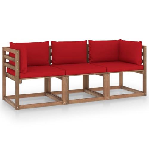 FIRBNUS Garten-Lounge-Set aus Holz 3 STK. Outdoor-Sofa mit Rot Dicken Polsterung Modulsofa Gartenmöbel Witterungsbeständig und Umweltfreundlich FIRBNUS Garten-Lounge-Set aus Holz 3 STK. Outdoor-Sofa mit Rot Dicken Polsterung Modulsofa Gartenmöbel Witterungsbeständig und Umweltfreundlich von FIRBNUS