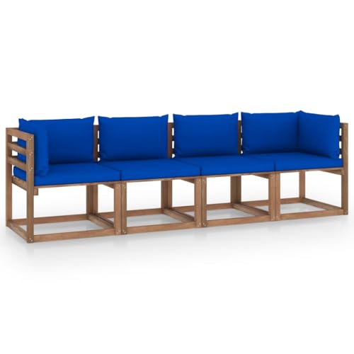 FIRBNUS Garten-Lounge-Set aus Holz 4 STK. Outdoor-Sofa mit Blau Dicken Polsterung Modulsofa Gartenmöbel Witterungsbeständig und Umweltfreundlich FIRBNUS Garten-Lounge-Set aus Holz 4 STK. Outdoor-Sofa mit Blau Dicken Polsterung Modulsofa Gartenmöbel Witterungsbeständig und Umweltfreundlich von FIRBNUS