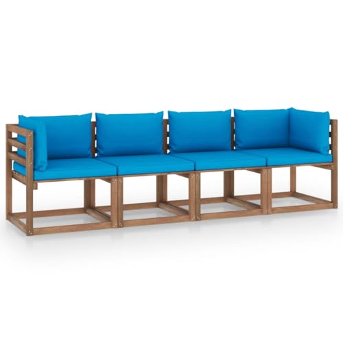FIRBNUS Garten-Lounge-Set aus Holz 4 STK. Outdoor-Sofa mit Hellblau Dicken Polsterung Modulsofa Gartenmöbel Witterungsbeständig und Umweltfreundlich FIRBNUS Garten-Lounge-Set aus Holz 4 STK. Outdoor-Sofa mit Hellblau Dicken Polsterung Modulsofa Gartenmöbel Witterungsbeständig und Umweltfreundlich von FIRBNUS