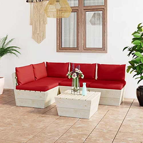 FIRBNUS Garten-Lounge-Set aus Holz 5 STK. Outdoor-Sofa mit Rot Polsterung Modulsofa Gartenmöbel Witterungsbeständig und Umweltfreundlich FIRBNUS Garten-Lounge-Set aus Holz 5 STK. Outdoor-Sofa mit Rot Polsterung Modulsofa Gartenmöbel Witterungsbeständig und Umweltfreundlich von FIRBNUS