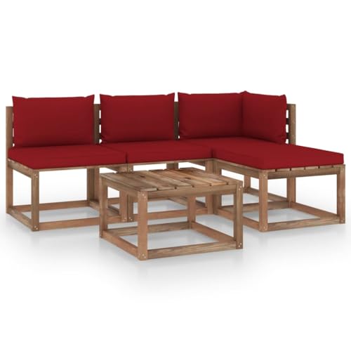 FIRBNUS Garten-Lounge-Set aus Holz 5 STK. Outdoor-Sofa mit Weinrot Dicken Polsterung Modulsofa Gartenmöbel Witterungsbeständig und Umweltfreundlich FIRBNUS Garten-Lounge-Set aus Holz 5 STK. Outdoor-Sofa mit Weinrot Dicken Polsterung Modulsofa Gartenmöbel Witterungsbeständig und Umweltfreundlich von FIRBNUS