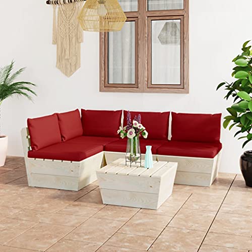 FIRBNUS Garten-Lounge-Set aus Holz 5 STK. Outdoor-Sofa mit Weinrot Polsterung Modulsofa Gartenmöbel Witterungsbeständig und Umweltfreundlich FIRBNUS Garten-Lounge-Set aus Holz 5 STK. Outdoor-Sofa mit Weinrot Polsterung Modulsofa Gartenmöbel Witterungsbeständig und Umweltfreundlich von FIRBNUS