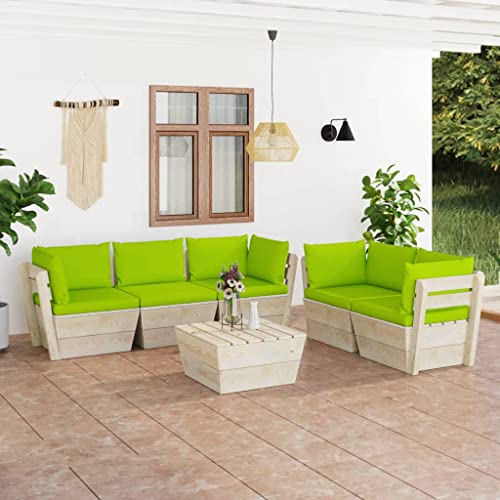 FIRBNUS Garten-Lounge-Set aus Holz 6 STK. Outdoor-Sofa mit Hellgrün Polsterung Modulsofa Gartenmöbel Witterungsbeständig und Umweltfreundlich von FIRBNUS