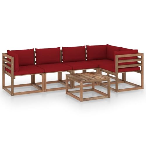 FIRBNUS Garten-Lounge-Set aus Holz 6 STK. Outdoor-Sofa mit Weinrot Dicken Polsterung Modulsofa Gartenmöbel Witterungsbeständig und Umweltfreundlich FIRBNUS Garten-Lounge-Set aus Holz 6 STK. Outdoor-Sofa mit Weinrot Dicken Polsterung Modulsofa Gartenmöbel Witterungsbeständig und Umweltfreundlich von FIRBNUS