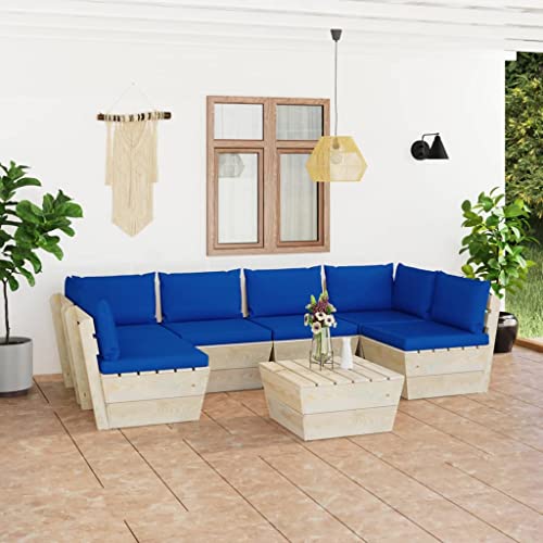 FIRBNUS Garten-Lounge-Set aus Holz 7 STK. Outdoor-Sofa mit Blau Polsterung Modulsofa Gartenmöbel Witterungsbeständig und Umweltfreundlich von FIRBNUS