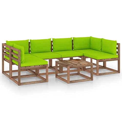 FIRBNUS Garten-Lounge-Set aus Holz 7 STK. Outdoor-Sofa mit Hellgrün Dicken Polsterung Modulsofa Gartenmöbel Witterungsbeständig und Umweltfreundlich von FIRBNUS