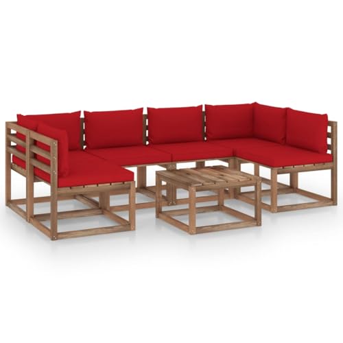 FIRBNUS Garten-Lounge-Set aus Holz 7 STK. Outdoor-Sofa mit Rot Dicken Polsterung Modulsofa Gartenmöbel Witterungsbeständig und Umweltfreundlich FIRBNUS Garten-Lounge-Set aus Holz 7 STK. Outdoor-Sofa mit Rot Dicken Polsterung Modulsofa Gartenmöbel Witterungsbeständig und Umweltfreundlich von FIRBNUS