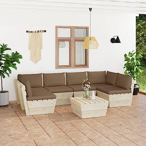 FIRBNUS Garten-Lounge-Set aus Holz 7 STK. Outdoor-Sofa mit Taupe Polsterung Modulsofa Gartenmöbel Witterungsbeständig und Umweltfreundlich von FIRBNUS
