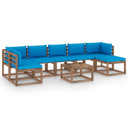 FIRBNUS Garten-Lounge-Set aus Holz 8 STK. Outdoor-Sofa mit Hellblau Dicken Polsterung Modulsofa Gartenmöbel Witterungsbeständig und Umweltfreundlich von FIRBNUS
