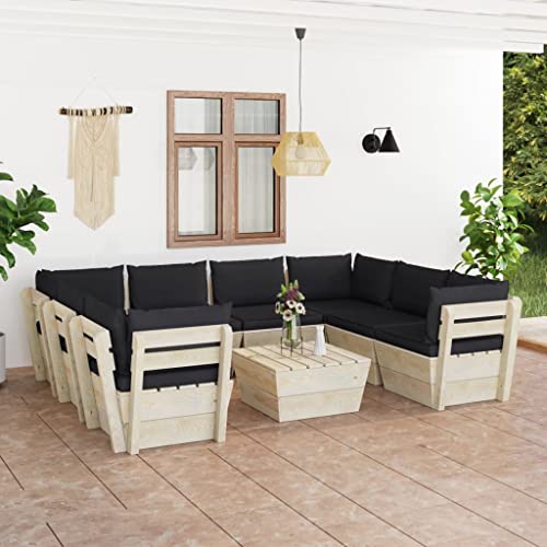FIRBNUS Garten-Lounge-Set aus Holz 9 STK. Outdoor-Sofa mit Schwarz Polsterung Modulsofa Gartenmöbel Witterungsbeständig und Umweltfreundlich von FIRBNUS