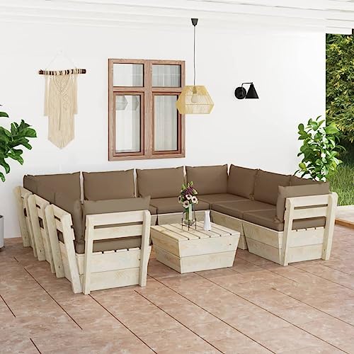 FIRBNUS Garten-Lounge-Set aus Holz 9 STK. Outdoor-Sofa mit Taupe Polsterung Modulsofa Gartenmöbel Witterungsbeständig und Umweltfreundlich von FIRBNUS