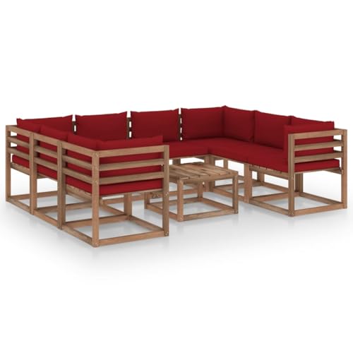 FIRBNUS Garten-Lounge-Set aus Holz 9 STK. Outdoor-Sofa mit Weinrot Dicken Polsterung Modulsofa Gartenmöbel Witterungsbeständig und Umweltfreundlich FIRBNUS Garten-Lounge-Set aus Holz 9 STK. Outdoor-Sofa mit Weinrot Dicken Polsterung Modulsofa Gartenmöbel Witterungsbeständig und Umweltfreundlich von FIRBNUS