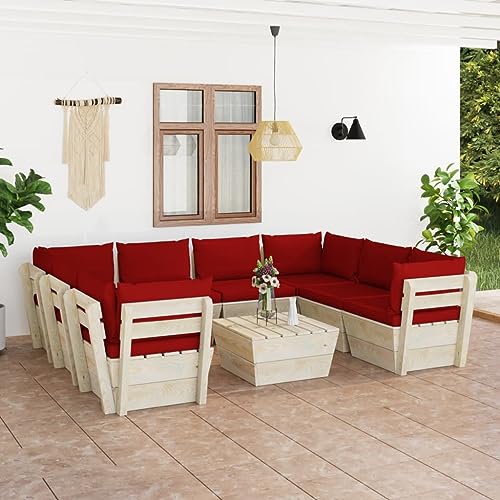 FIRBNUS Garten-Lounge-Set aus Holz 9 STK. Outdoor-Sofa mit Weinrot Polsterung Modulsofa Gartenmöbel Witterungsbeständig und Umweltfreundlich FIRBNUS Garten-Lounge-Set aus Holz 9 STK. Outdoor-Sofa mit Weinrot Polsterung Modulsofa Gartenmöbel Witterungsbeständig und Umweltfreundlich von FIRBNUS