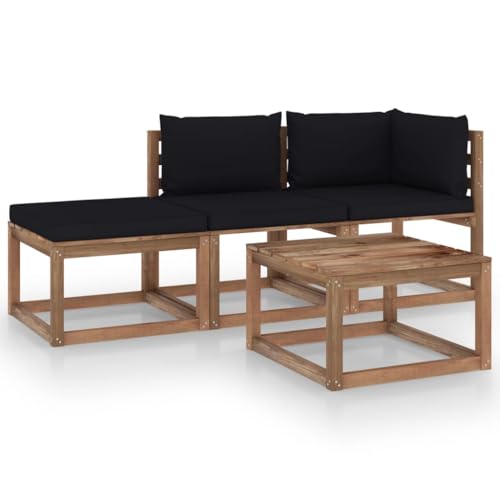 FIRBNUS Garten-Lounge-Set aus Holz Outdoor-Sofa 4 STK. mit Schwarz Dicken Polsterung Modulsofa Gartenmöbel Witterungsbeständig und Umweltfreundlich von FIRBNUS