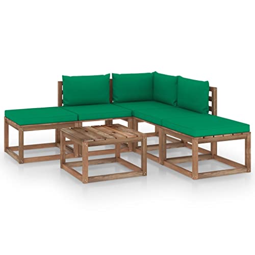 FIRBNUS Garten-Lounge-Set aus Holz Outdoor-Sofa 6 STK. mit Grün Dicken Polsterung Gartenmöbel Modulsofa Witterungsbeständig und Umweltfreundlich von FIRBNUS