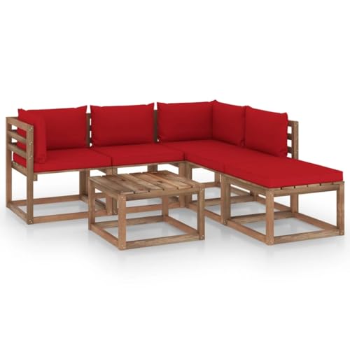 FIRBNUS Garten-Lounge-Set aus Holz Outdoor-Sofa 6 STK. mit Rot Dicken Polsterung Modulsofa Gartenmöbel Witterungsbeständig und Umweltfreundlich FIRBNUS Garten-Lounge-Set aus Holz Outdoor-Sofa 6 STK. mit Rot Dicken Polsterung Modulsofa Gartenmöbel Witterungsbeständig und Umweltfreundlich von FIRBNUS