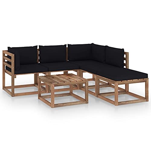FIRBNUS Garten-Lounge-Set aus Holz Outdoor-Sofa 6 STK. mit Schwarz Dicken Polsterung Modulsofa Gartenmöbel Witterungsbeständig und Umweltfreundlich von FIRBNUS