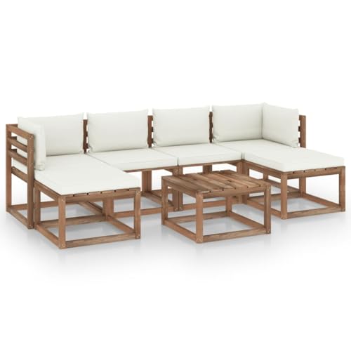 FIRBNUS Garten-Lounge-Set aus Holz Outdoor-Sofa 7 STK. mit Cremeweiß Dicken Polsterung Modulsofa Gartenmöbel Witterungsbeständig und Umweltfreundlich von FIRBNUS