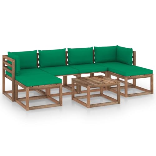 FIRBNUS Garten-Lounge-Set aus Holz Outdoor-Sofa 7 STK. mit Grün Dicken Polsterung Modulsofa Gartenmöbel Witterungsbeständig und Umweltfreundlich von FIRBNUS