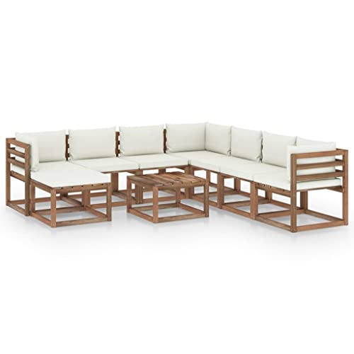 FIRBNUS Garten-Lounge-Set aus Holz Outdoor-Sofa 9 STK. mit Cremeweiß Dicken Polsterung Modulsofa Gartenmöbel Witterungsbeständig und Umweltfreundlich von FIRBNUS