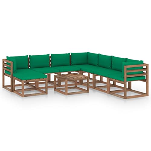 FIRBNUS Garten-Lounge-Set aus Holz Outdoor-Sofa 9 STK. mit Grün Dicken Polsterung Modulsofa Gartenmöbel Witterungsbeständig und Umweltfreundlich von FIRBNUS