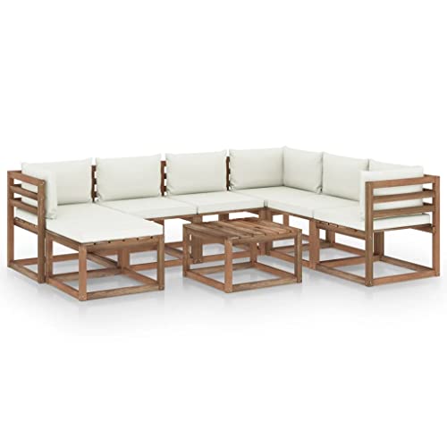 FIRBNUS Garten-Lounge-Set aus Holz Outdoor-Sofa mit Cremeweiß Dicken Polsterung Modulsofa Gartenmöbel 8 STK. Witterungsbeständig und Umweltfreundlich von FIRBNUS