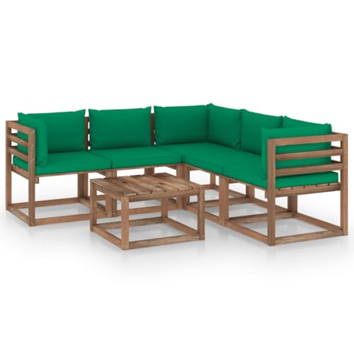 FIRBNUS Garten-Lounge-Set aus Holz Outdoor-Sofa mit Grün Dicken Polsterung Gartenmöbel Modulsofa 6 STK. Witterungsbeständig und Umweltfreundlich von FIRBNUS