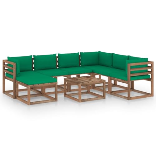 FIRBNUS Garten-Lounge-Set aus Holz Outdoor-Sofa mit Grün Dicken Polsterung Modulsofa Gartenmöbel 8 STK. Witterungsbeständig und Umweltfreundlich von FIRBNUS