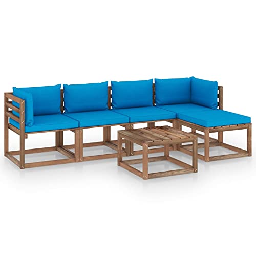 FIRBNUS Garten-Lounge-Set aus Holz Outdoor-Sofa mit Hellblau Dicken Polsterung Modulsofa 6 STK. Gartenmöbel Witterungsbeständig und Umweltfreundlich von FIRBNUS
