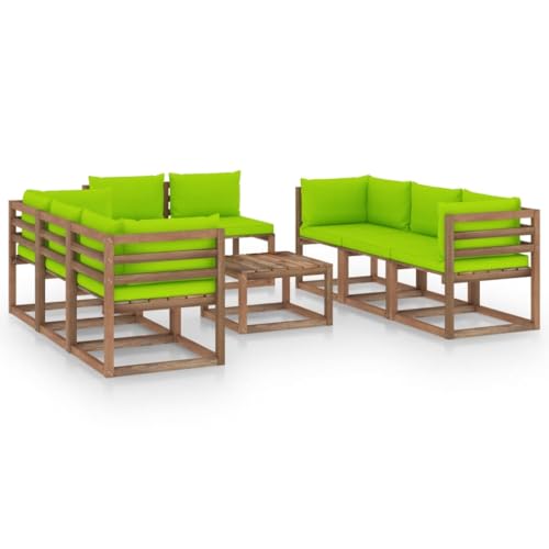 FIRBNUS Garten-Lounge-Set aus Holz Outdoor-Sofa mit Hellgrün Dicken Polsterung Modulsofa Gartenmöbel 9 STK. Witterungsbeständig und Umweltfreundlich von FIRBNUS