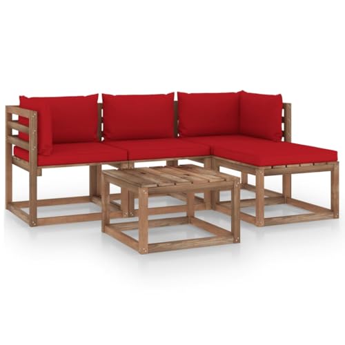 FIRBNUS Garten-Lounge-Set aus Holz Outdoor-Sofa mit Rot Dicken Polsterung Modulsofa Gartenmöbel 5 STK. Witterungsbeständig und Umweltfreundlich FIRBNUS Garten-Lounge-Set aus Holz Outdoor-Sofa mit Rot Dicken Polsterung Modulsofa Gartenmöbel 5 STK. Witterungsbeständig und Umweltfreundlich von FIRBNUS