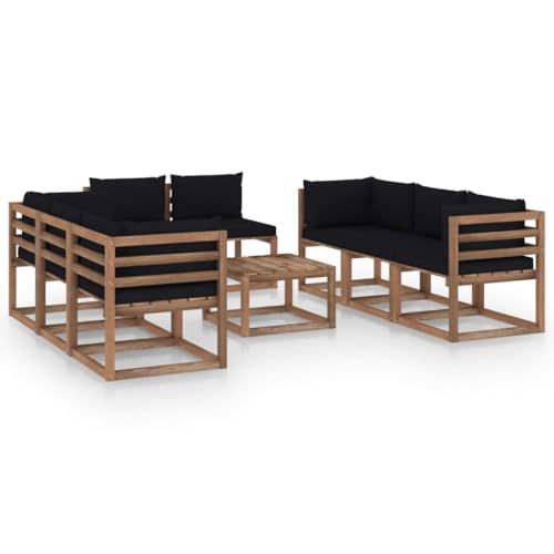 FIRBNUS Garten-Lounge-Set aus Holz Outdoor-Sofa mit Schwarz Dicken Polsterung Modulsofa Gartenmöbel 9 STK. Witterungsbeständig und Umweltfreundlich von FIRBNUS