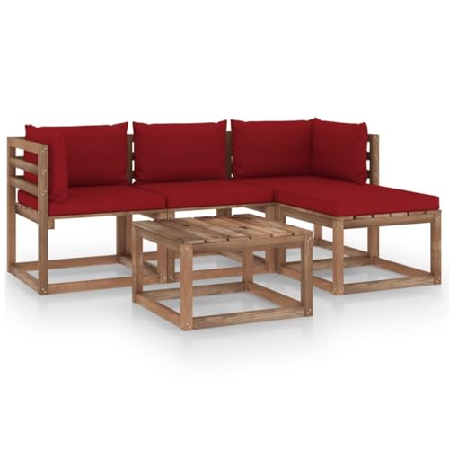 FIRBNUS Garten-Lounge-Set aus Holz Outdoor-Sofa mit Weinrot Dicken Polsterung Modulsofa Gartenmöbel 5 STK. Witterungsbeständig und Umweltfreundlich FIRBNUS Garten-Lounge-Set aus Holz Outdoor-Sofa mit Weinrot Dicken Polsterung Modulsofa Gartenmöbel 5 STK. Witterungsbeständig und Umweltfreundlich von FIRBNUS