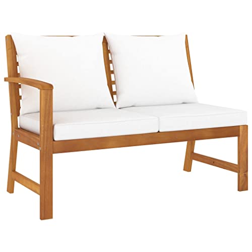 FIRBNUS Gartenbank Gartensofas Outdoor-Möbel mit cremefarbenen Kissen Design Latten Outdoor-Sofa langlebig atmosphärisch Gartenset aus Massivholz Akazienholz von FIRBNUS