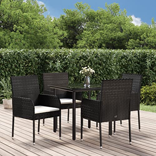 FIRBNUS Garteness-Set Tisch & 4 Stühle Schwarz Gartentisch Mit Stühlen Gartenmöbeln Stühle Esstisch Gartentisch Mit Stühlen Gartengarnitur Outdoor 70x70x72cm von FIRBNUS