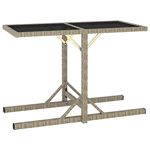 FIRBNUS Gartentisch Beige 110 x 53 x 72 cm aus Glas und Polyrattan Balkontisch Gartentisch Gartentisch Tischplatte aus massivem und sicherem Glas von FIRBNUS
