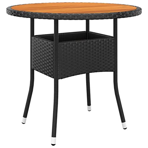 FIRBNUS Gartentisch Ø 80 x 75 cm Massivholz Akazie und Polyrattan Schwarz Couchtisch Kaffeetische Beistelltisch Holz Runder Tisch Tisch Rattan Outdoor Rattan-Tisch Rattan-Tisch von FIRBNUS