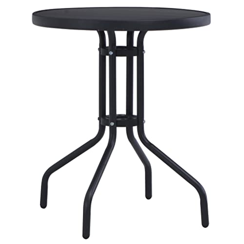 FIRBNUS Gartentisch Schwarz 80cm Stahl und Glas Couchtisch Kaffeetische Gartentisch Runder Beistelltisch Outdoor Runder Couchtisch Glastisch Runder Tisch Glastisch Runder Tisch von FIRBNUS