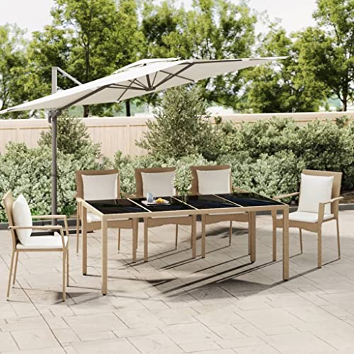 FIRBNUS Gartentisch Tischplatte Glas Polyrattan Gehärtetes Glas Esstisch Rattan Outdoor Gartentisch Rattan Quadratischer Tisch Glas Couchtisch Glas Esstisch Beige von FIRBNUS