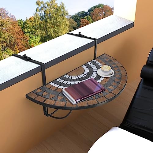 FIRBNUS Hängetisch Balkon Terracotta und Weiß mit Mosaik Balkontisch Hängetisch Klapptisch Hängetisch Klapptisch Kaffeetisch Balkontisch Klapptisch Halbrund von FIRBNUS