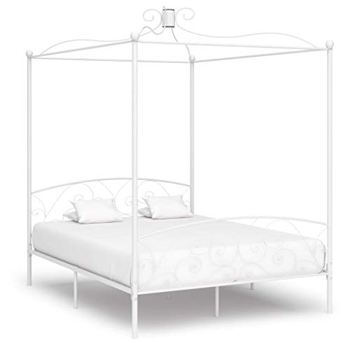 FIRBNUS Himmelbett-Gestell Weiß Metall 180x200 cm Betthimmel Rahmen Bed Support Himmelbett-Gestell Himmelbettrahmen Bett Metall Bed Frame Bettgestell Metall Himmelbett Gestell Bed Canopy Frame von FIRBNUS