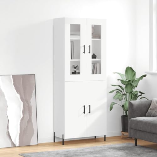 FIRBNUS Hochschrank 69,5x34x180 cm Highboard Badregal Mehrzweckschrank Bücherschrank Vitrinenschrank Kommode Schrank für Wohnzimmer Küche Esszimmer Schlafzimmer Flur Weiß von FIRBNUS