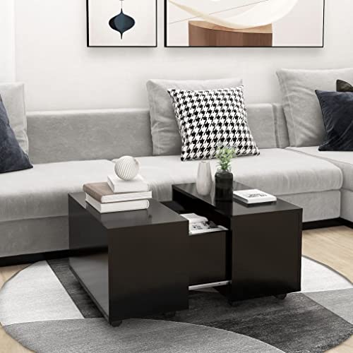 FIRBNUS Kleiner Tisch Wohnzimmer 60x60x38 cm Couchtisch Beistelltisch Holz Wohnzimmertisch Stilvollen Design Coffee Table Coffee Tisch Bürotisch Haltbarkeit Schwarz Holzwerkstoff mit Fächer von FIRBNUS