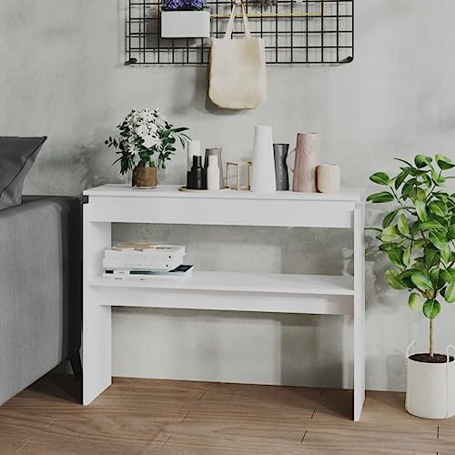 FIRBNUS Konsolentisch, weiß, 102 x 30 x 80 cm, seitlicher Sofatisch, Wohnzimmermöbel, Konsolentisch aus Spanplatte von FIRBNUS