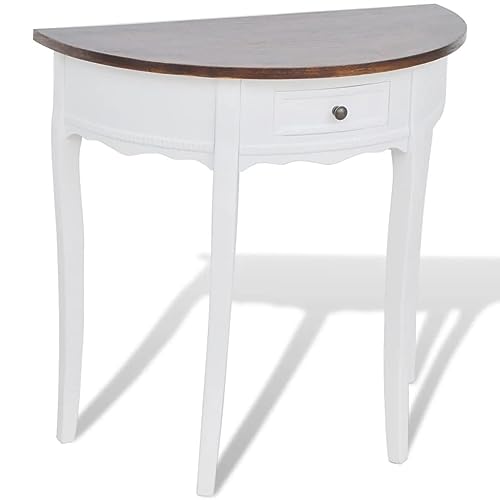 FIRBNUS Konsolentisch mit Schublade und brauner Platte Halbrund Schminktisch Kommode Schlafzimmer Möbel Schlafzimmer Tisch Holz Schminktisch Konsole Holz von FIRBNUS