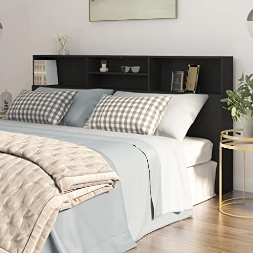 FIRBNUS Kopfteil mit Ablagen Schwarz 200x19x103,5 cm Holzwerkstoff Bücherregal-Kopfteil Modernes Design Kopfteil-Regal Zusätzlicher Stauraum Aufbewahrung von Büchern Zeitschriften FIRBNUS Kopfteil mit Ablagen Schwarz 200x19x103,5 cm Holzwerkstoff Bücherregal-Kopfteil Modernes Design Kopfteil-Regal Zusätzlicher Stauraum Aufbewahrung von Büchern Zeitschriften von FIRBNUS