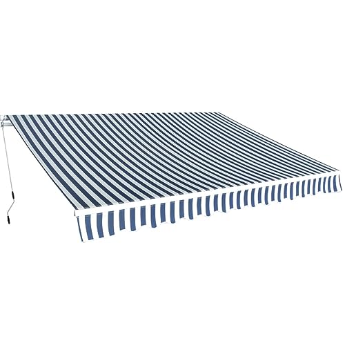 FIRBNUS Manuelles faltbares Sonnensegel 350 cm Blau/Weiß Markise Wand Manuelles Sonnensegel Faltbare Vorhänge Markise Balkon Gartenzelt Outdoor Sonnensegel Outdoor Zelt von FIRBNUS