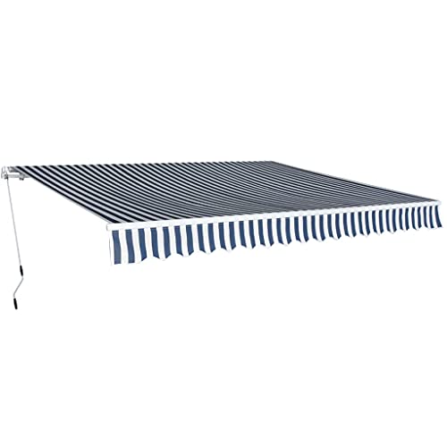 FIRBNUS Manuelles faltbares Sonnensegel 400 cm Blau/Weiß Faltbare Vorhänge Balkon Outdoor Gartenzelt Sonnensegel für den Außenbereich Zelt Outdoor Zelt Wand Manuelles Sonnensegel von FIRBNUS